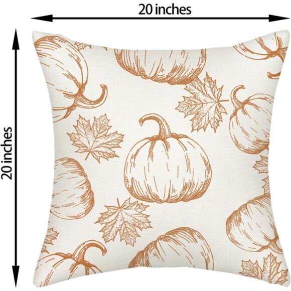 NEW Set of 2 Fall Pillow Covers 20x20 - Burnt Orange Pumpkin & Maple Leaves - Picture 2 of 8